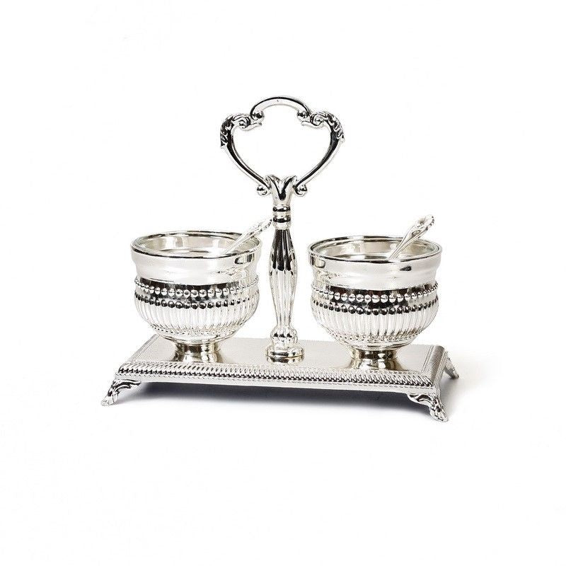Silver plated Salt Cellar Double - stripes