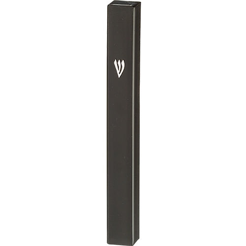 Black Plastic Mezuzah with Rubber Cork 15 cm - Silver