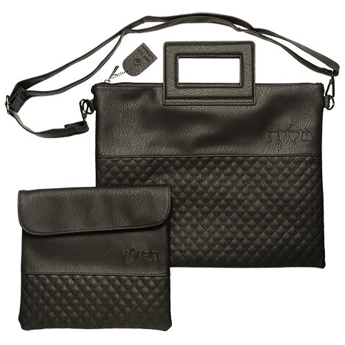 PU Leathere Fabric Talit & Tefilin Set 38*31 cm with Handles- Black
