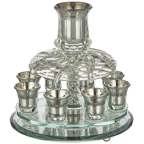 Crystal Wine Fountain 33*25 cm with 8 Small Cups {Judaica-Tabletop-Kiddush Cup} Manchester Judaica
