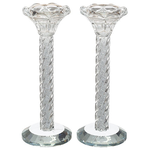 Pair of Crystal Candlesticks 18 cm with Stones {Judaica-Lecht-Candlesticks, Candelabra} Manchester Judaica