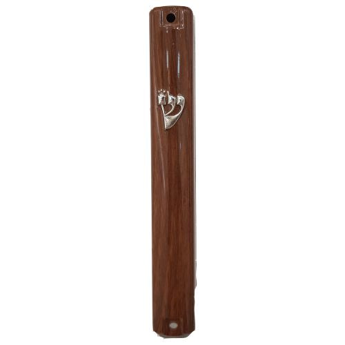 Plastic Mezuzah 15cm - Brown Wood Design {Judaica-Home-Mezuzah Holder} Manchester Judaica
