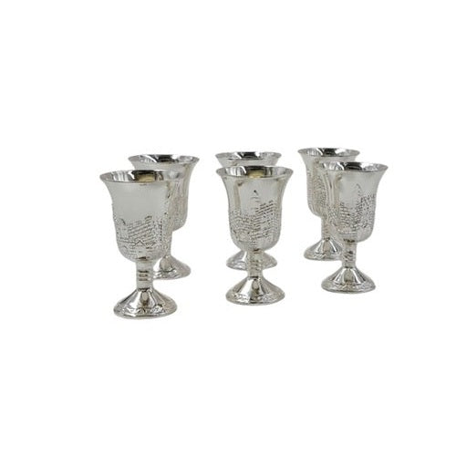Silver Plated Bronfen Cups - 6 pcs {Judaica-Tabletop-Wine & Liquor} Manchester Judaica