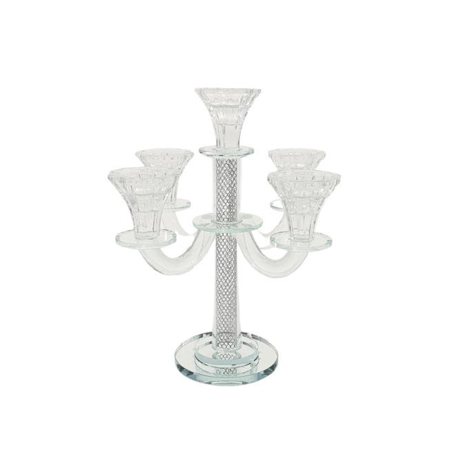 Crystal Candelabra 5 branch 13053 {Judaica-Lecht-Candlesticks, Candelabra} Manchester Judaica
