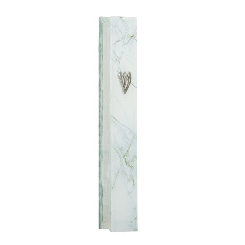 Glass Mezuzah 15Cm - White And Gray {Judaica-Home-Mezuzah Holder} Manchester Judaica