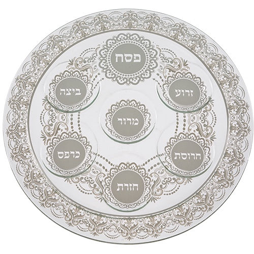 Glass Pesach Plate 40Cm {Holiday-Pesach-Ka’arah Pesach Plates} Manchester Judaica