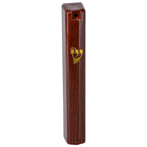 Plastic Mezuzah 12Cm - Brown Wood Design {Judaica-Home-Mezuzah Holder} Manchester Judaica