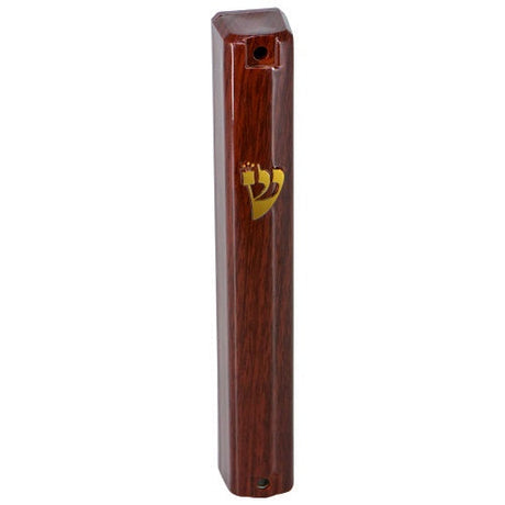 Plastic Mezuzah 12Cm - Brown Wood Design {Judaica-Home-Mezuzah Holder} Manchester Judaica