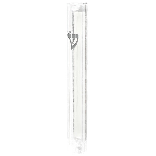 Plastic Mezuzah 12Cm- Clear With Silver Shin {Judaica-Home-Mezuzah Holder} Manchester Judaica