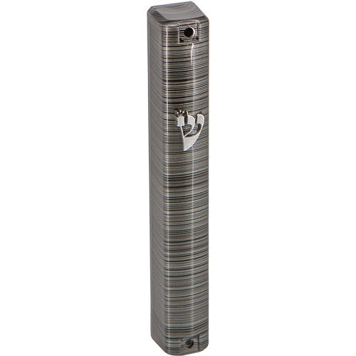 Plastic Mezuzah 15cm - 3D Metallic Gray Striped Design {Judaica-Home-Mezuzah Holder} Manchester Judaica