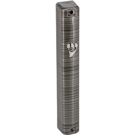 Plastic Mezuzah 15cm - 3D Metallic Gray Striped Design {Judaica-Home-Mezuzah Holder} Manchester Judaica