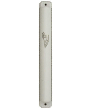 Wood Mezuzah 15Cm - White - Chain Design {Judaica-Home-Mezuzah Holder} Manchester Judaica