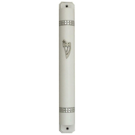 Wood Mezuzah 15Cm - White With Chain Design {Judaica-Home-Mezuzah Holder} Manchester Judaica