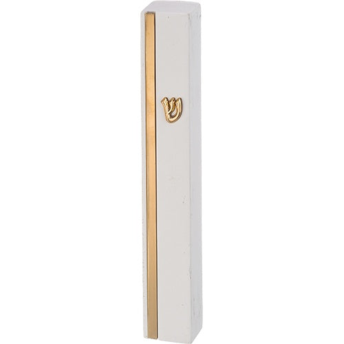 Polymer Mezuzah 12 cm, Stone - Like, White - Gold