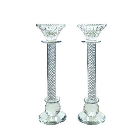 Crystal Candlestick Pair 24cm {} Manchester Judaica