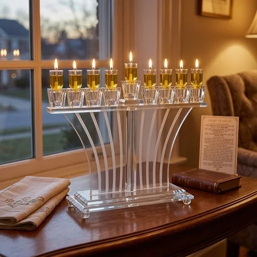 Crystal Elegant Menorah 21x27 cm {Holiday-Chanukah-Menorah} Manchester Judaica