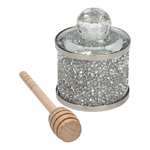 Elegant Crystal Honey Dish 8cm - With Stones {Holiday-Rosh Hashanah-Honey Dishes} Manchester Judaica