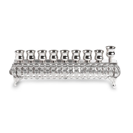 Flip Top Metal Menorah 10*28 cm - Silver Finish {Holiday-Chanukah-Menorah} Manchester Judaica
