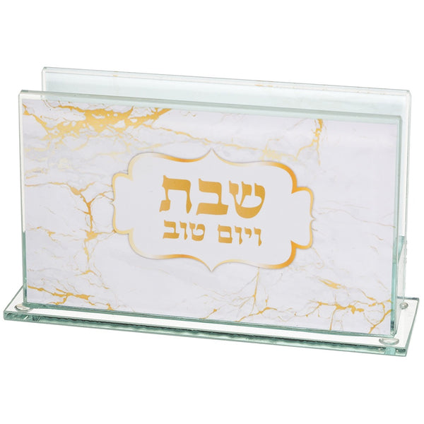 Glass Matches Holder 12.5*7 cm with Print - Marble Design {Judaica-Home-Matchbox} Manchester Judaica