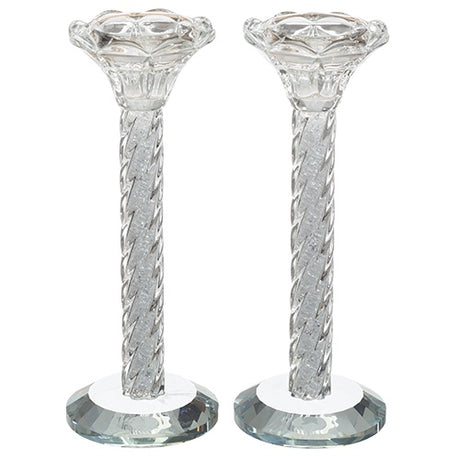 Pair of Crystal Candlesticks 18 cm with Stones {Judaica-Lecht-Candlesticks, Candelabra} Manchester Judaica