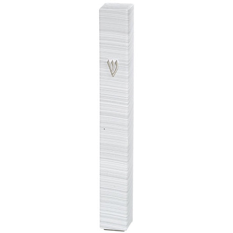 Plastic Mezuzah with Rubber Cork 15 cm 3d Metal Painted - Silver, White, Striped {Judaica-Home-Mezuzah Holder} Manchester Judaica