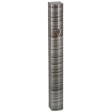 Aluminum Mezuzah 15cm - 3d Metallic Gray & Black Striped Design Judaica-Home-Mezuzah Holder 20805 Manchester Judaica