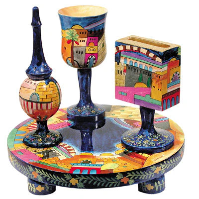 Havdallah Set -Wood with Hand Painted Jerusalem Images