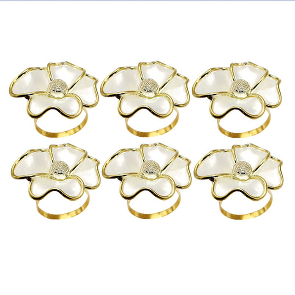 Fashion White and Gold Napkin Rings - set of 6 {Judaica-Tabletop-Napkin Rings} Manchester Judaica