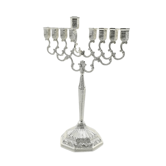 Hexagonal Silver-Plated Menorah 31 cm Holiday-Chanukah-Menorah 12316 Manchester Judaica