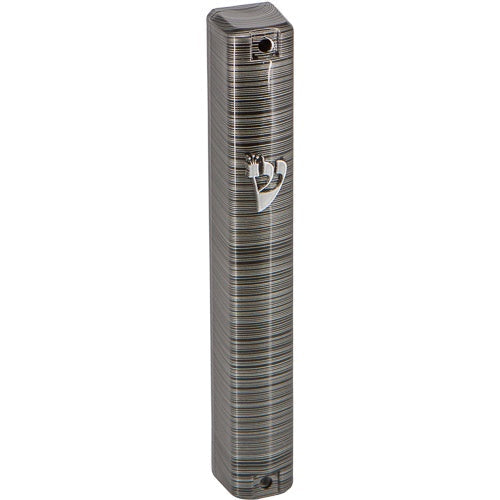 Plastic Mezuzah 12cm - 3D Metallic Gray Striped Design Judaica-Home-Mezuzah Holder 21314 Manchester Judaica