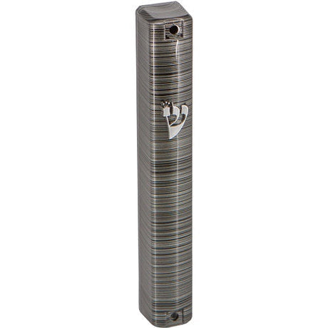 Plastic Mezuzah 15cm - 3D Metallic Gray Striped Design Judaica-Home-Mezuzah Holder 421315 Manchester Judaica