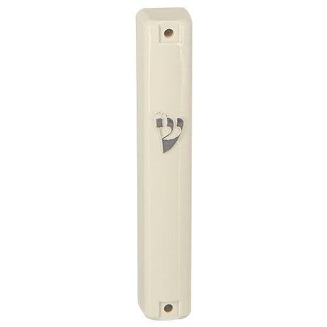 Plastic Mezuzah 15cm - Beige With Silver Shin Judaica-Home-Mezuzah Holder 420245 Manchester Judaica