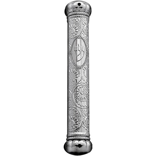 Plastic Mezuzah 15cm - Crown And Decorations - Silver Judaica-Home-Mezuzah Holder 422960 Manchester Judaica