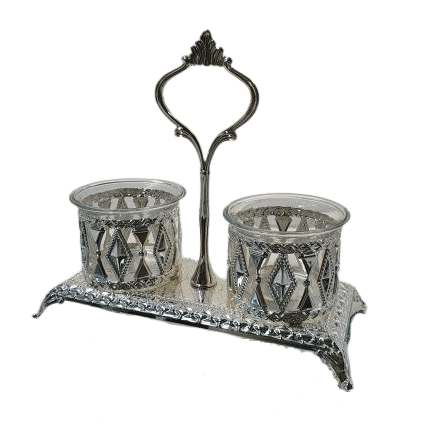 Silver Plated Salt Cellar Double {Judaica-Tabletop-Salt Holder} Manchester Judaica