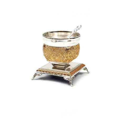 Single Salt Cellar Gold + spoon Judaica-Tabletop-Salt Holder 12412 Manchester Judaica